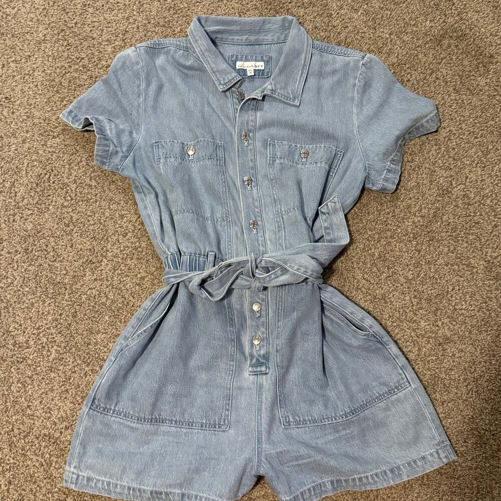 LOFT Denim Utility Romper Blue Light Wash